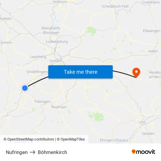 Nufringen to Böhmenkirch map