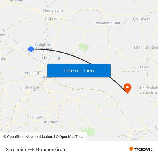 Sersheim to Böhmenkirch map