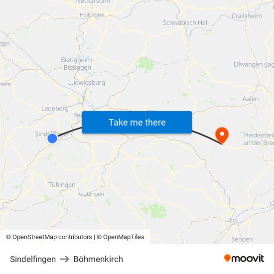 Sindelfingen to Böhmenkirch map