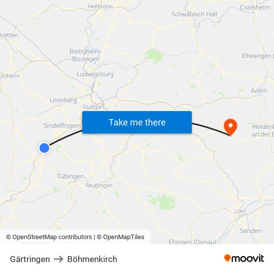 Gärtringen to Böhmenkirch map