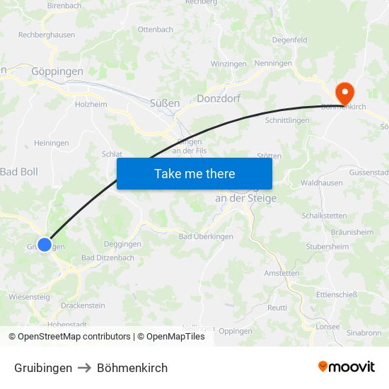 Gruibingen to Böhmenkirch map