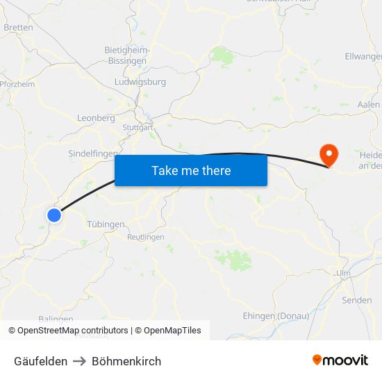 Gäufelden to Böhmenkirch map