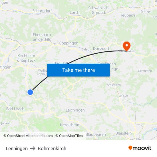 Lenningen to Böhmenkirch map