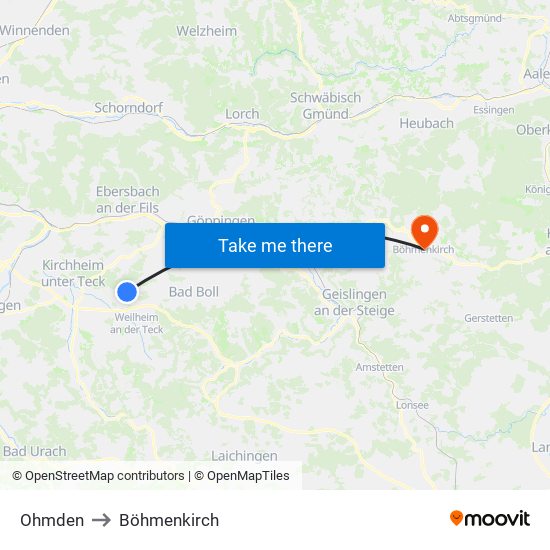 Ohmden to Böhmenkirch map