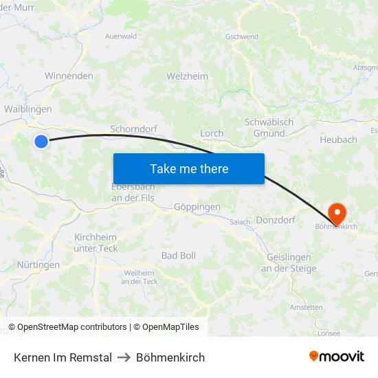 Kernen Im Remstal to Böhmenkirch map