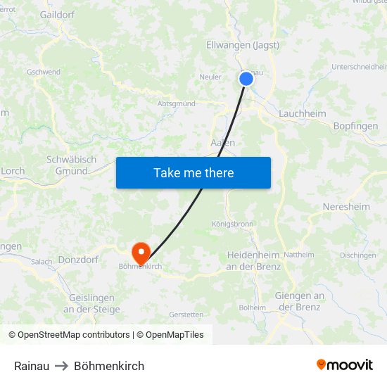 Rainau to Böhmenkirch map