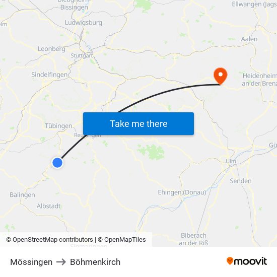 Mössingen to Böhmenkirch map