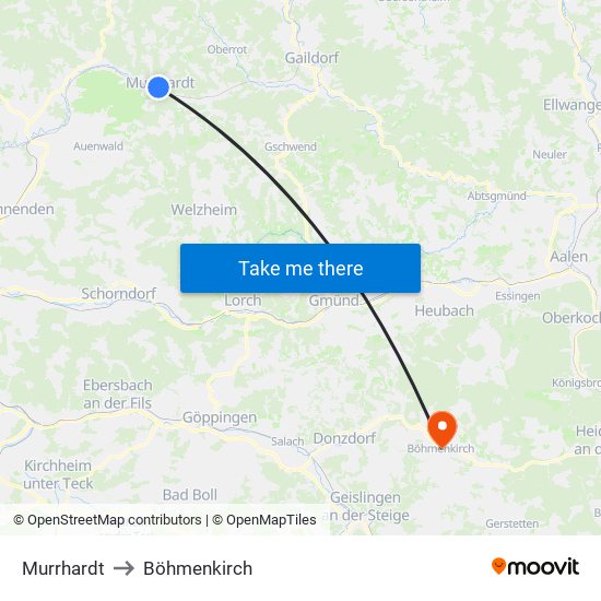 Murrhardt to Böhmenkirch map