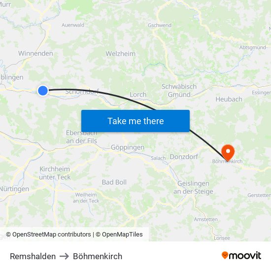 Remshalden to Böhmenkirch map