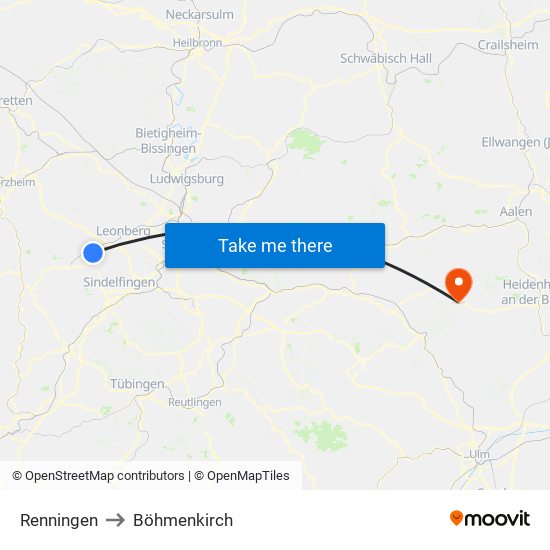 Renningen to Böhmenkirch map