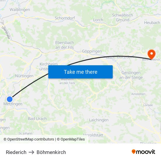 Riederich to Böhmenkirch map