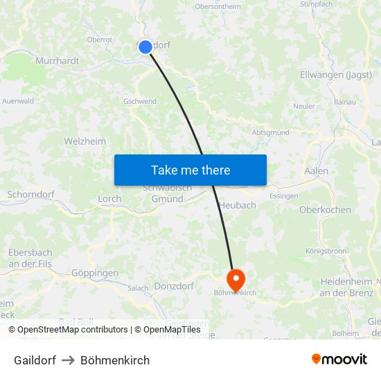 Gaildorf to Böhmenkirch map