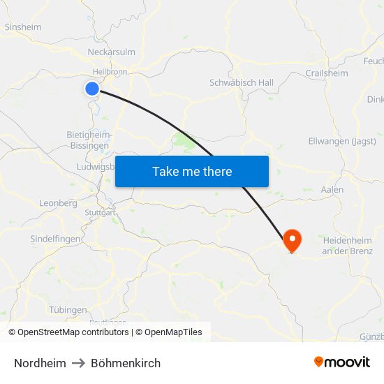 Nordheim to Böhmenkirch map