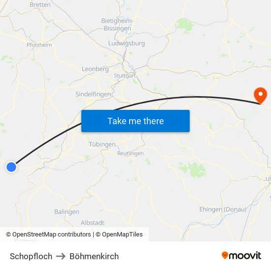 Schopfloch to Böhmenkirch map