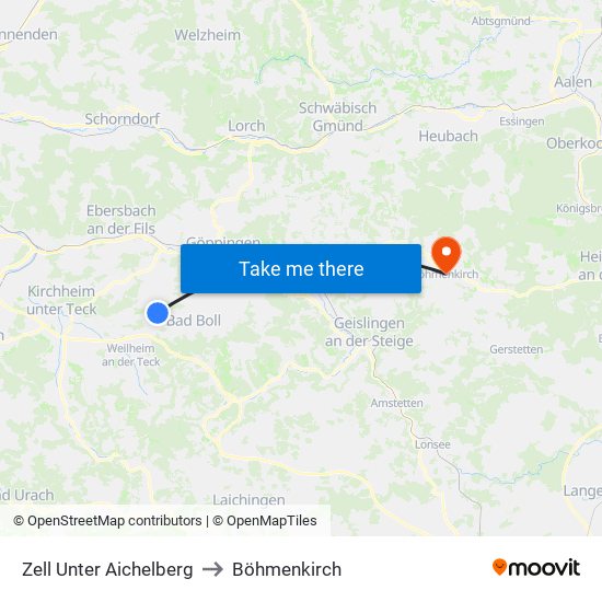 Zell Unter Aichelberg to Böhmenkirch map