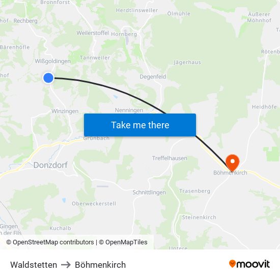 Waldstetten to Böhmenkirch map