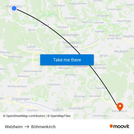 Welzheim to Böhmenkirch map