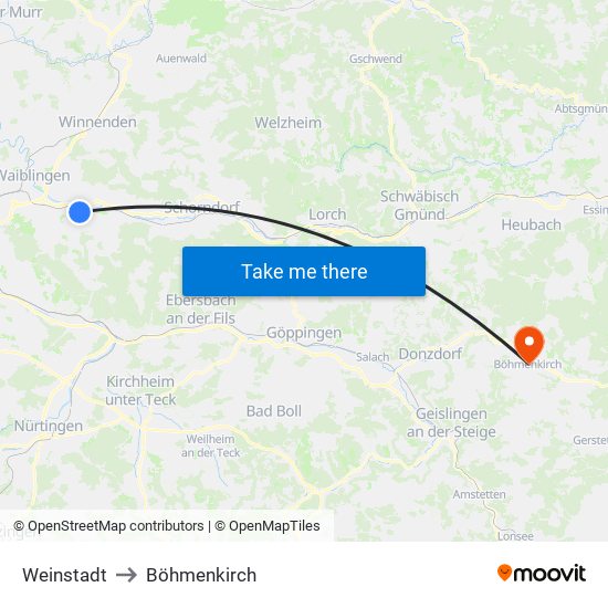 Weinstadt to Böhmenkirch map