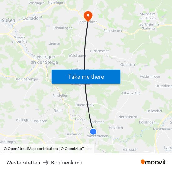 Westerstetten to Böhmenkirch map