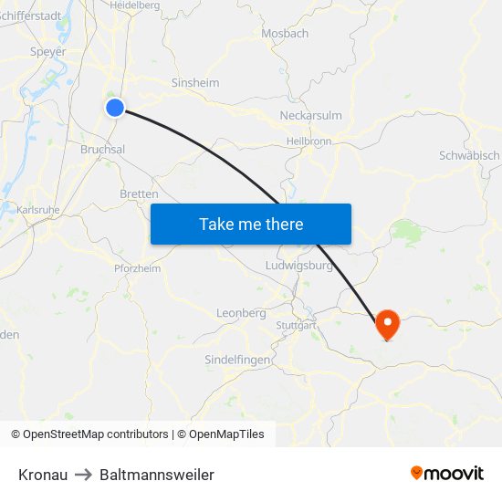 Kronau to Baltmannsweiler map