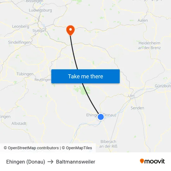 Ehingen (Donau) to Baltmannsweiler map