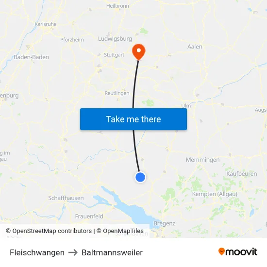 Fleischwangen to Baltmannsweiler map