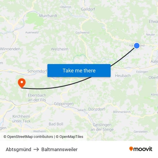 Abtsgmünd to Baltmannsweiler map