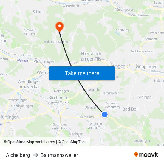 Aichelberg to Baltmannsweiler map