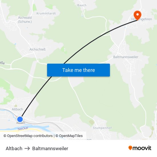 Altbach to Baltmannsweiler map