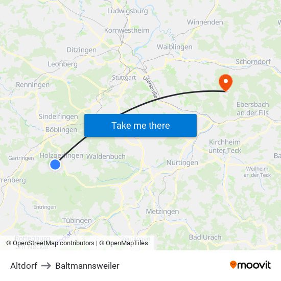 Altdorf to Baltmannsweiler map