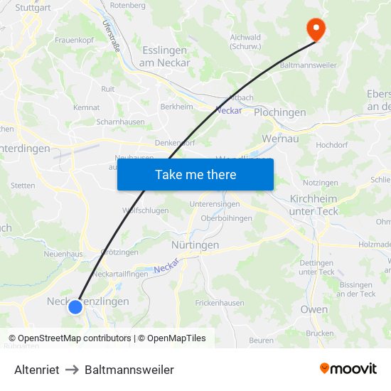 Altenriet to Baltmannsweiler map