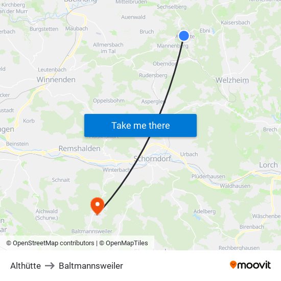 Althütte to Baltmannsweiler map