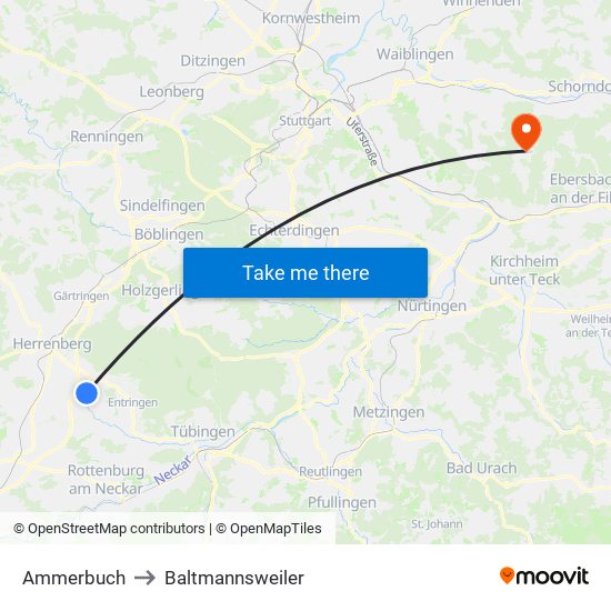 Ammerbuch to Baltmannsweiler map