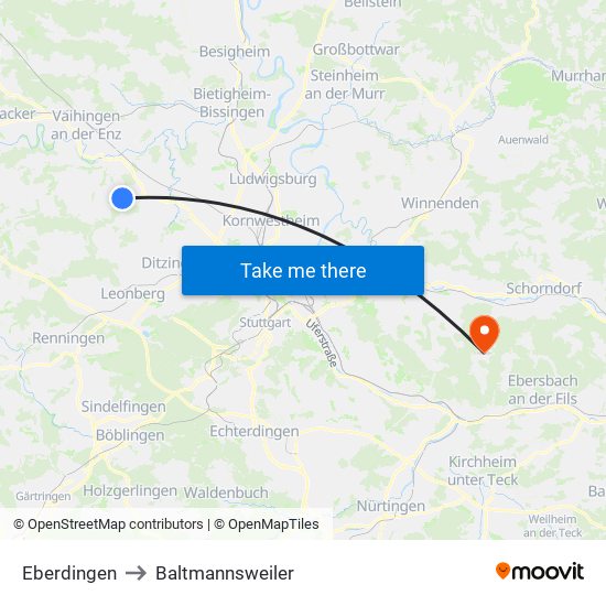 Eberdingen to Baltmannsweiler map