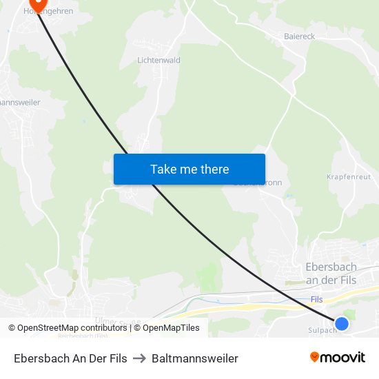 Ebersbach An Der Fils to Baltmannsweiler map