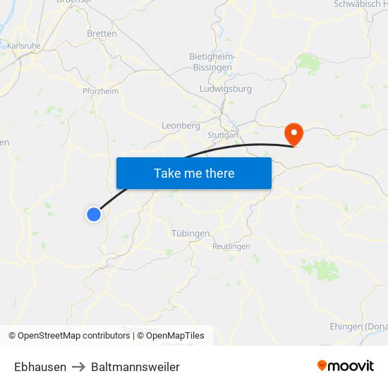 Ebhausen to Baltmannsweiler map