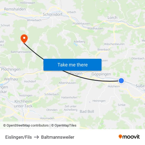 Eislingen/Fils to Baltmannsweiler map