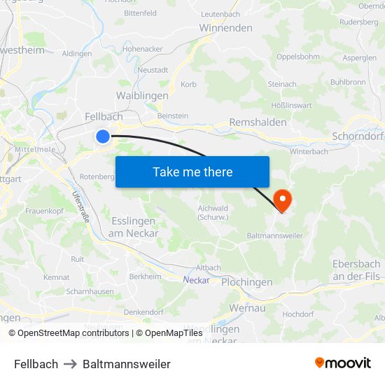 Fellbach to Baltmannsweiler map