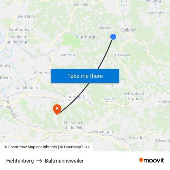Fichtenberg to Baltmannsweiler map
