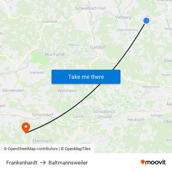 Frankenhardt to Baltmannsweiler map
