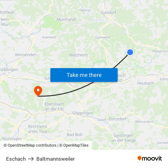 Eschach to Baltmannsweiler map