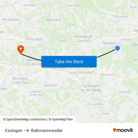 Essingen to Baltmannsweiler map