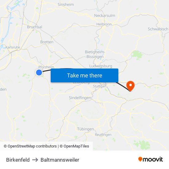 Birkenfeld to Baltmannsweiler map