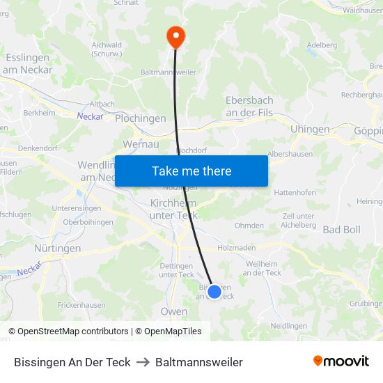 Bissingen An Der Teck to Baltmannsweiler map