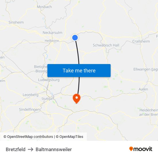 Bretzfeld to Baltmannsweiler map