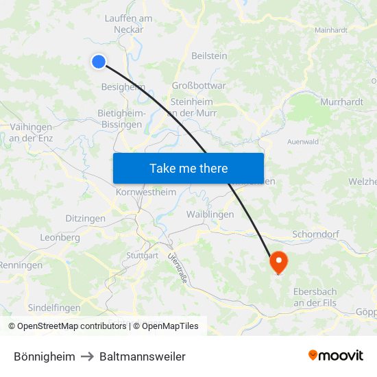 Bönnigheim to Baltmannsweiler map