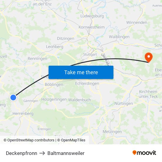 Deckenpfronn to Baltmannsweiler map