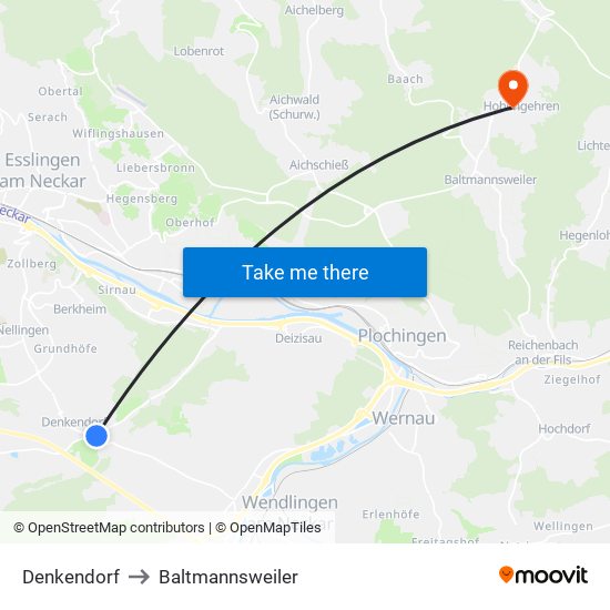 Denkendorf to Baltmannsweiler map