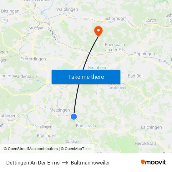 Dettingen An Der Erms to Baltmannsweiler map