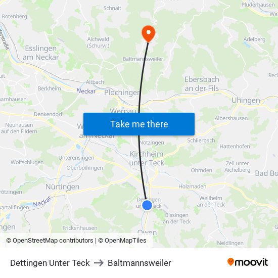 Dettingen Unter Teck to Baltmannsweiler map